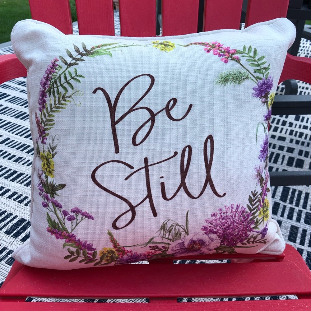Be Still Floral Decorative Throw Pillow - White with Purple Accents